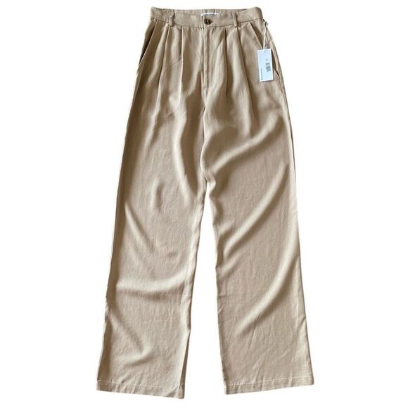 Reformation Mason Khaki High Waist Pleated Wide Leg Trouser Pants NWT Size 4 - Picture 1 of 6